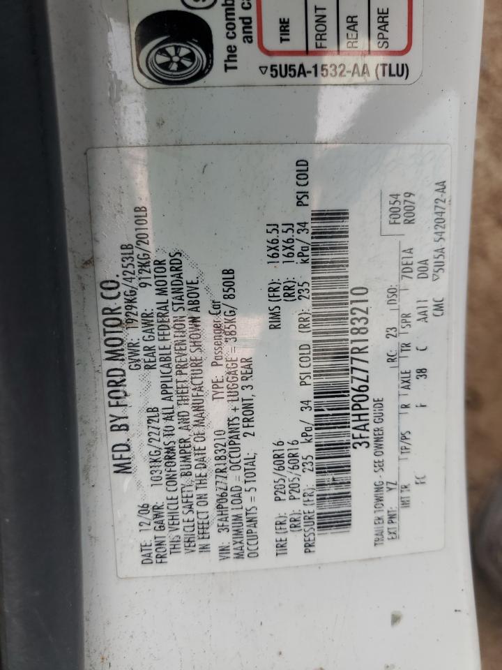 2007 Ford Fusion S VIN: 3FAHP06Z77R183210 Lot: 60634114