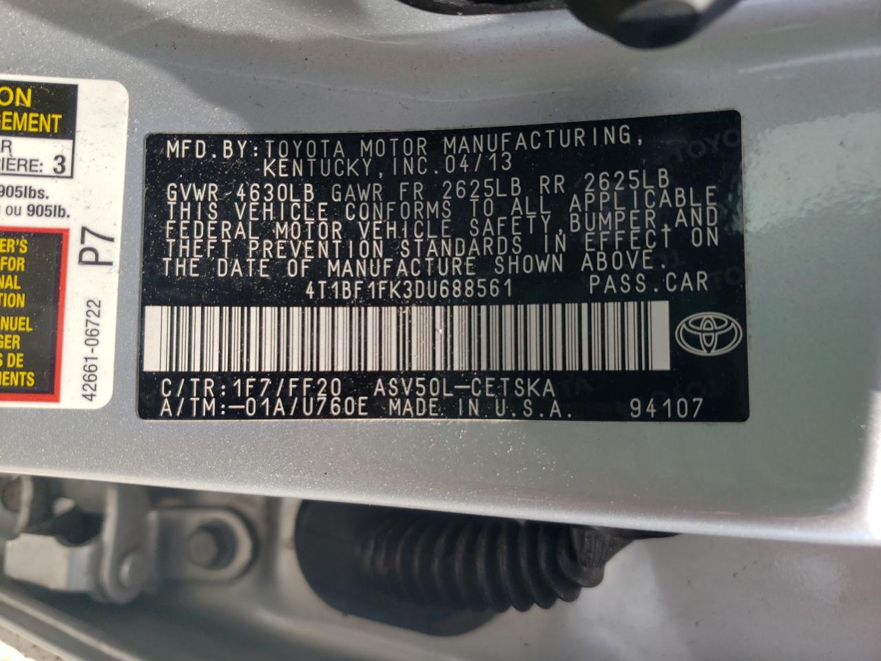 4T1BF1FK3DU688561 2013 Toyota Camry L