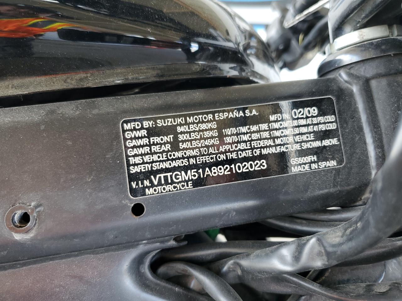 2009 Suzuki Gs500 VIN: VTTGM51A892102023 Lot: 59962164