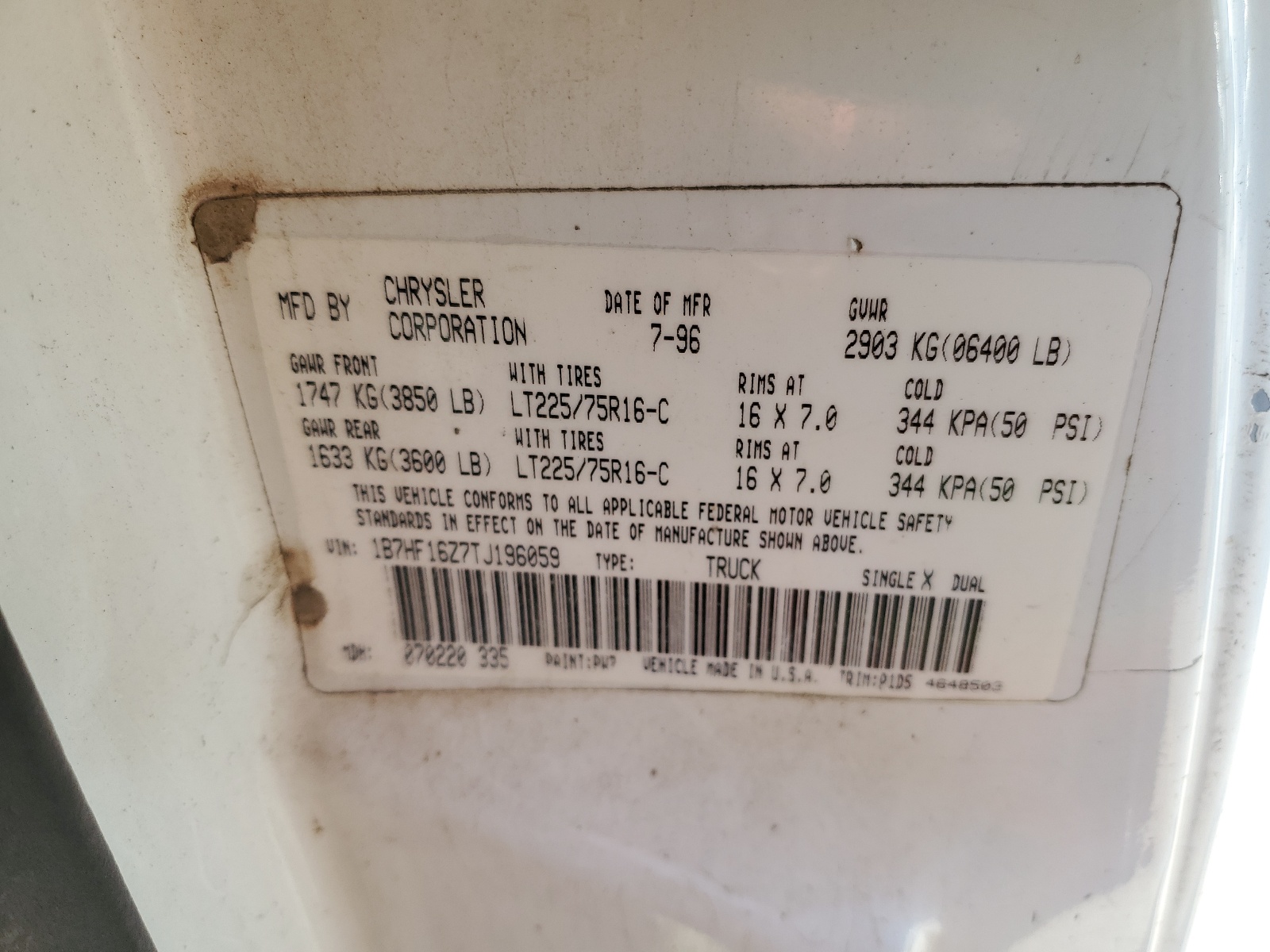 1B7HF16Z7TJ196059 1996 Dodge Ram 1500