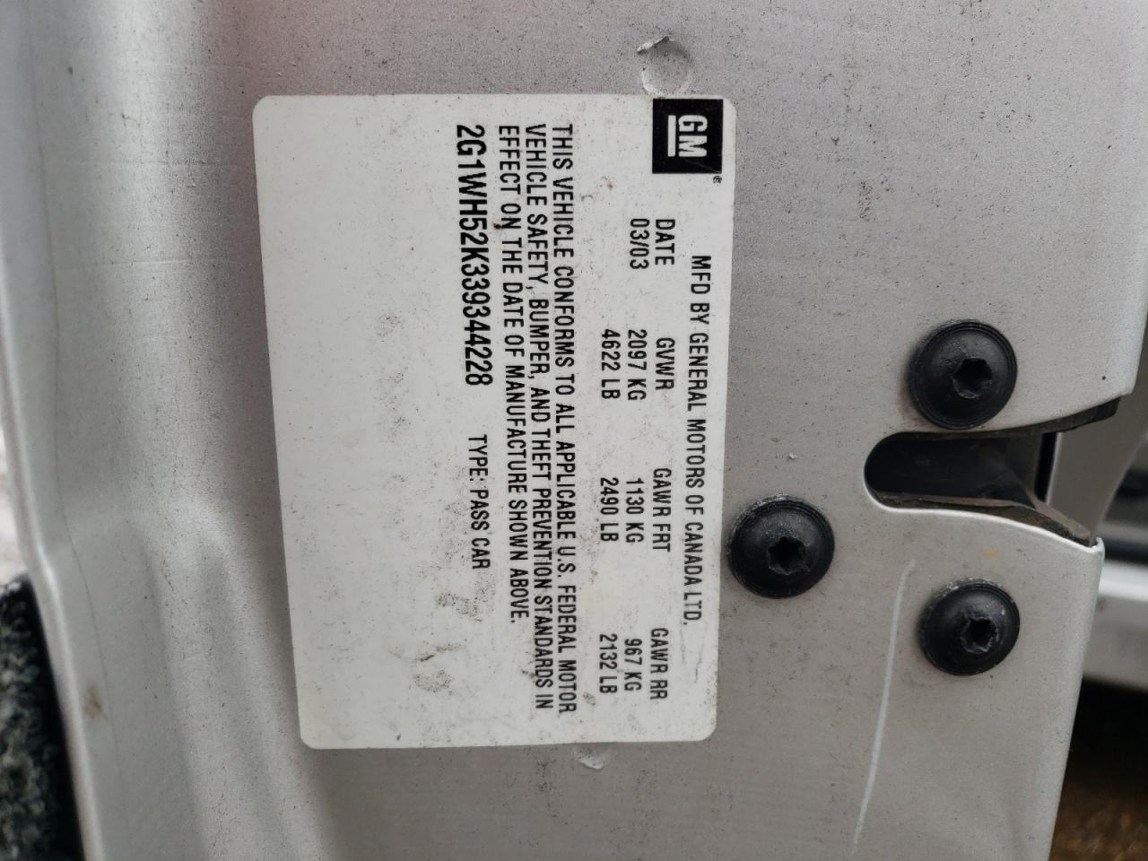 2003 Chevrolet Impala Ls VIN: 2G1WH52K339344228 Lot: 57717654