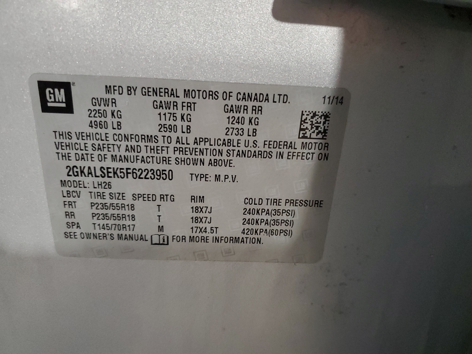 2GKALSEK5F6223950 2015 GMC Terrain Slt