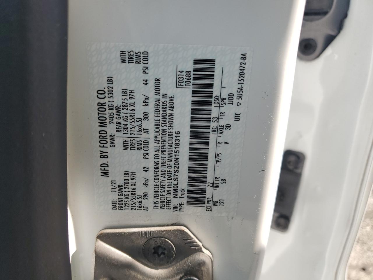 NM0LS7S20N1518316 2022 Ford Transit Connect Xl