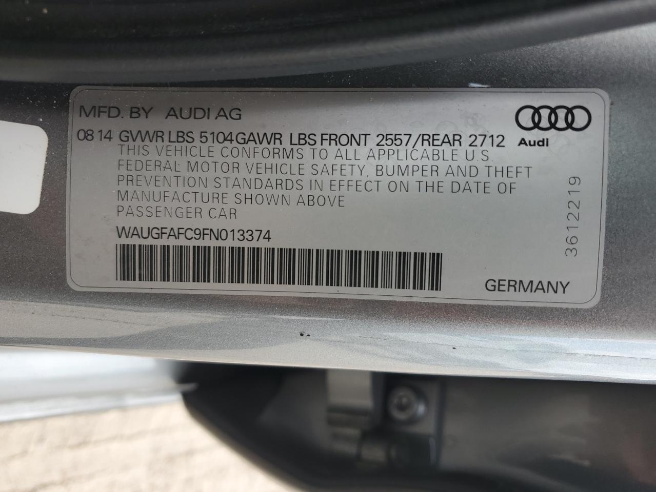 2015 Audi A6 Premium Plus VIN: WAUGFAFC9FN013374 Lot: 67068064