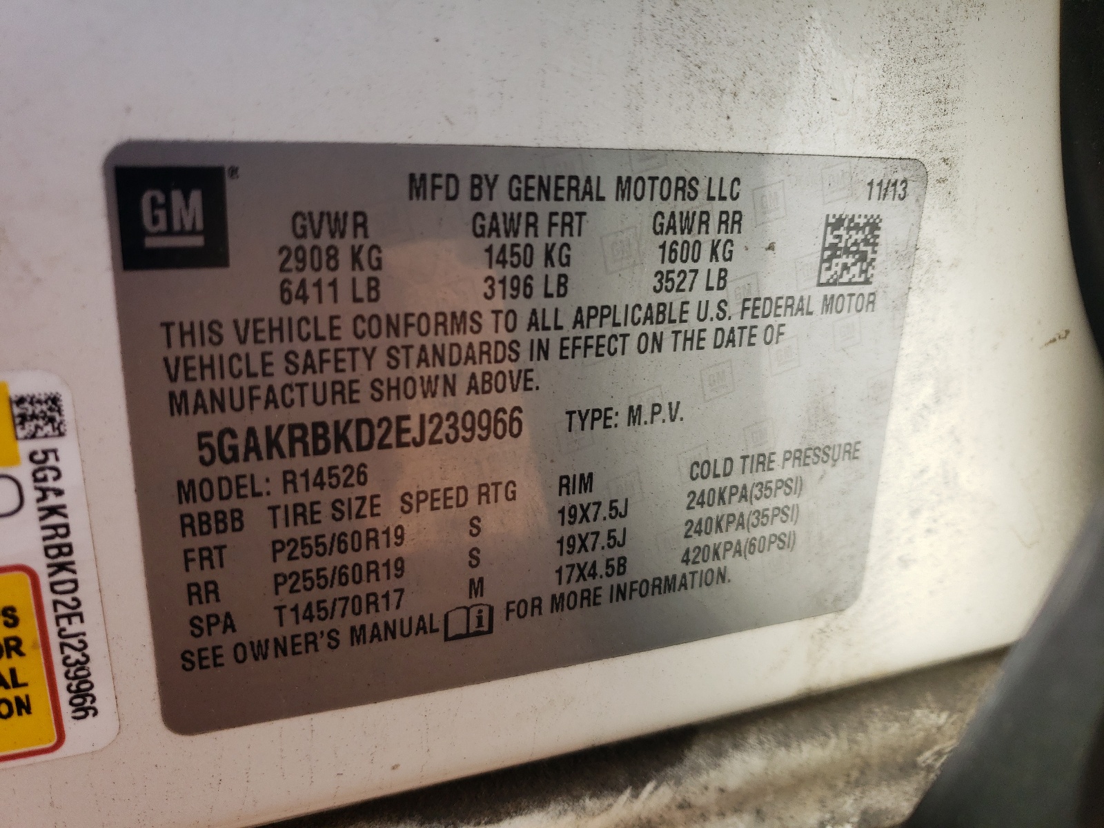 5GAKRBKD2EJ239966 2014 Buick Enclave