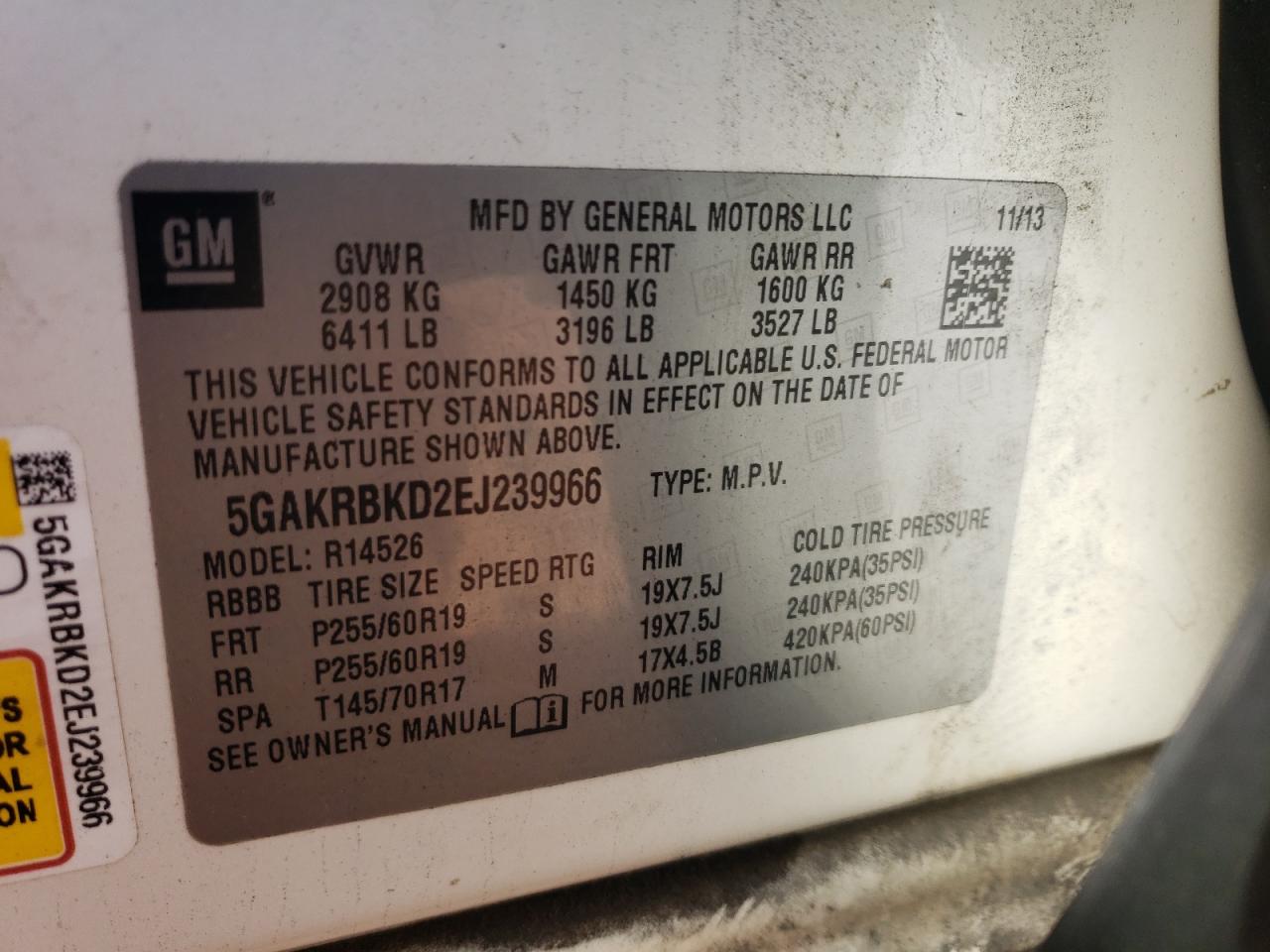 2014 Buick Enclave VIN: 5GAKRBKD2EJ239966 Lot: 58513644