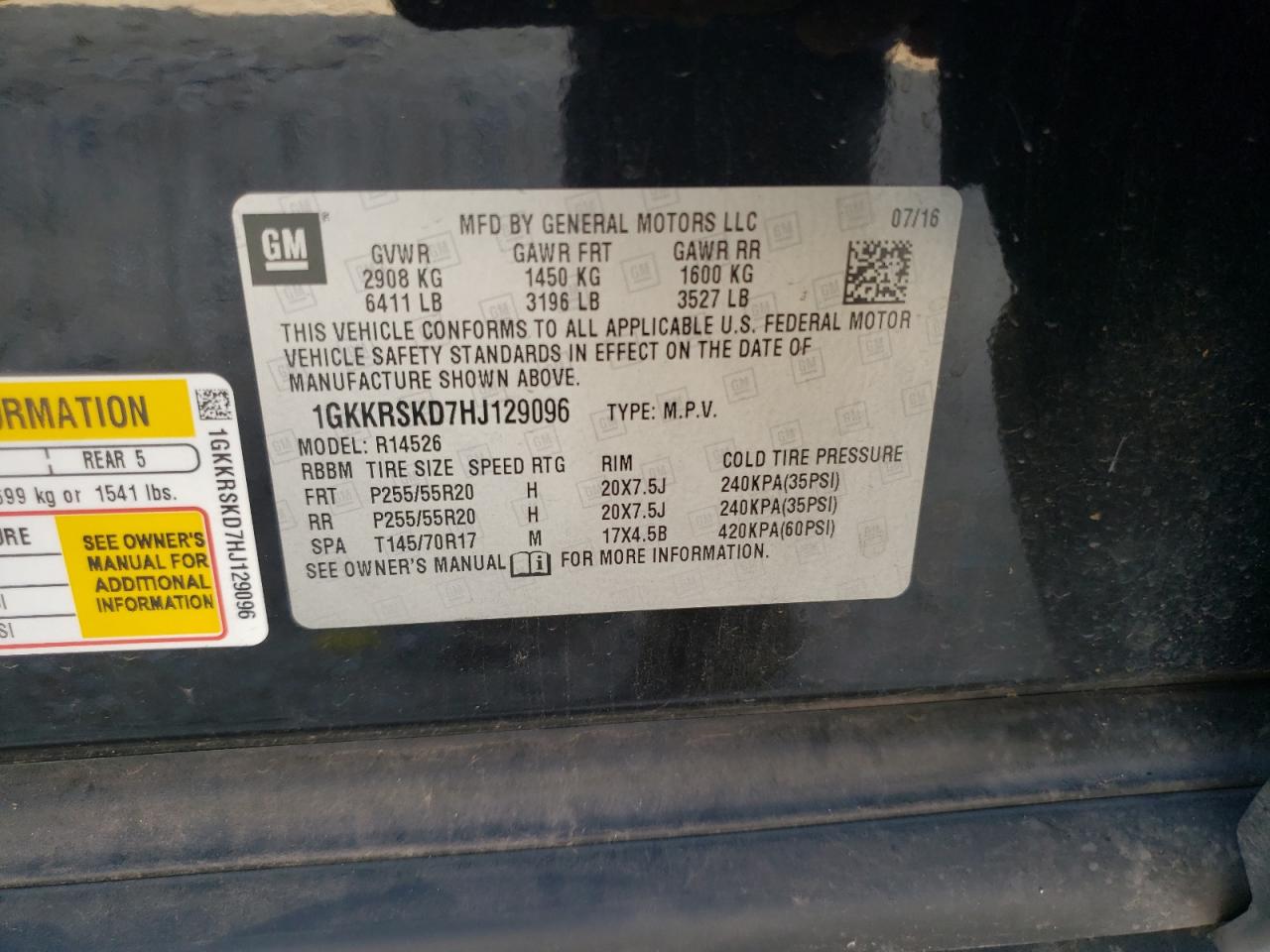 2017 GMC Acadia Limited Slt-2 VIN: 1GKKRSKD7HJ129096 Lot: 58702914