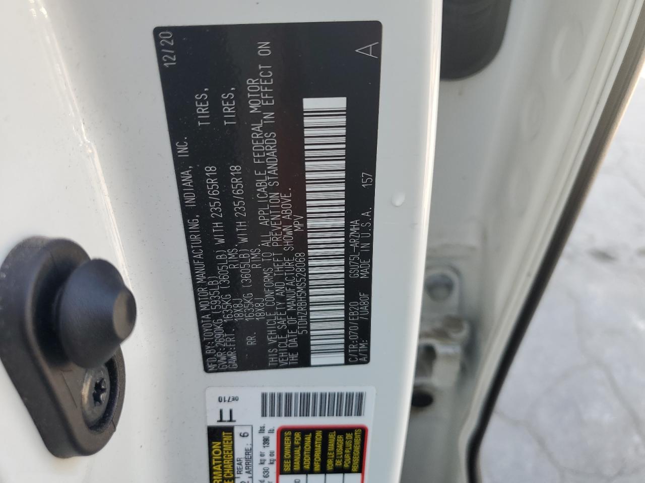 2021 Toyota Highlander Xle VIN: 5TDHZRBH5MS528068 Lot: 59939044