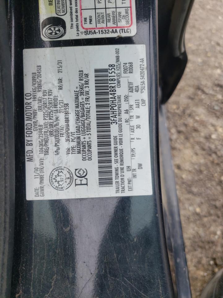 2011 Ford Fusion Se VIN: 3FAHP0HA4BR181558 Lot: 58317434