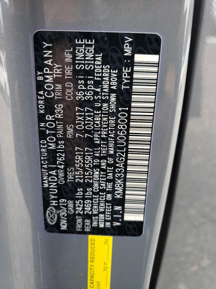 2020 Hyundai Kona Limited VIN: KM8K33AG2LU068001 Lot: 57653884