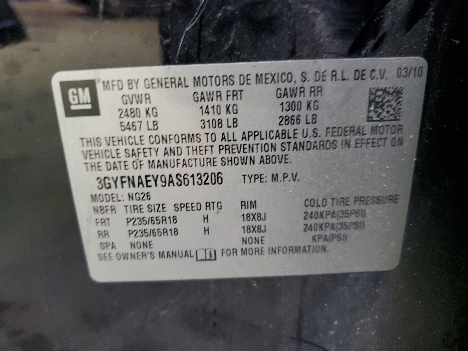 3GYFNAEY9AS613206 2010 Cadillac Srx Luxury Collection