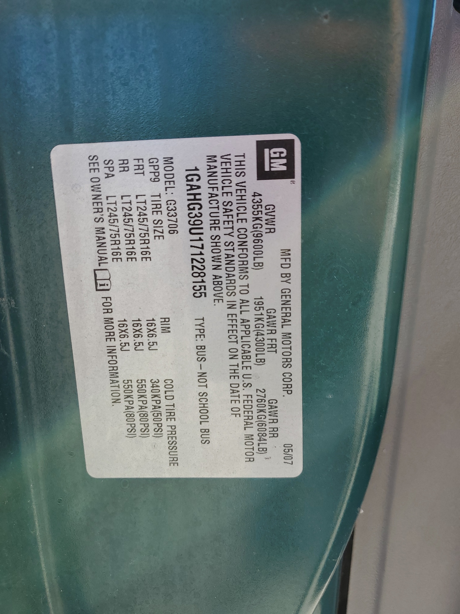 1GAHG39U171228155 2007 Chevrolet Express G3500