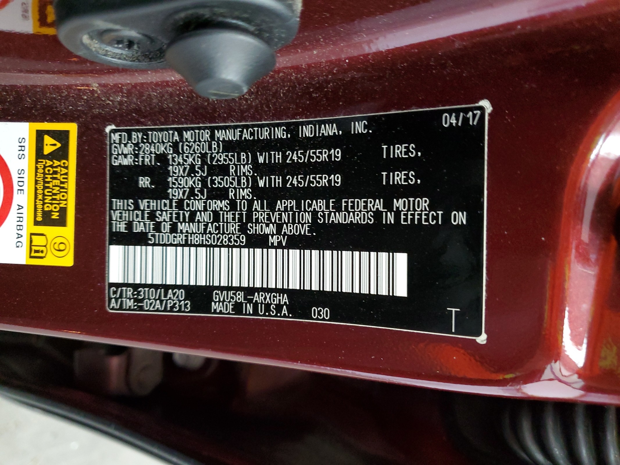 5TDDGRFH8HS028359 2017 Toyota Highlander Hybrid Limited