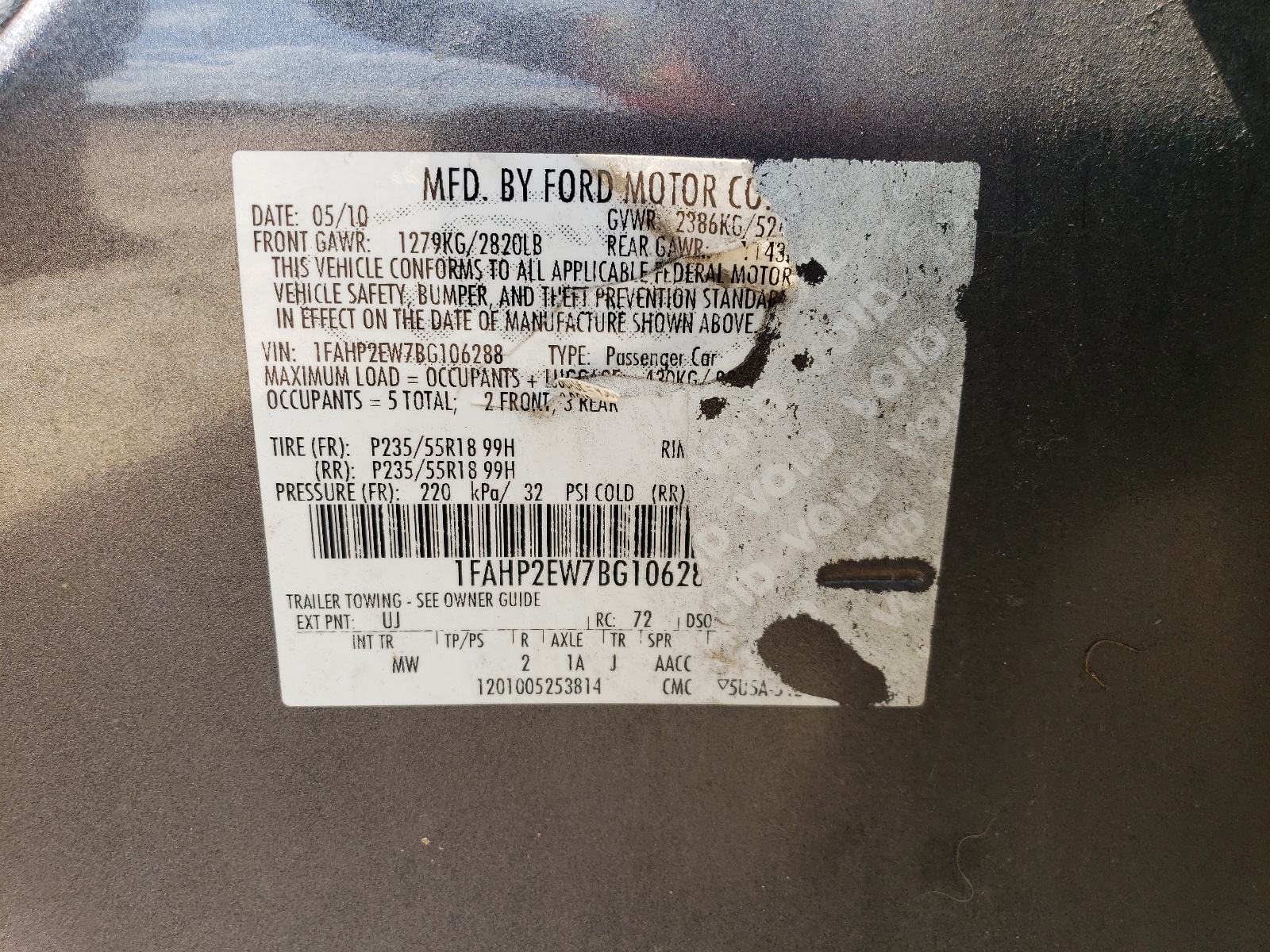 1FAHP2EW7BG106288 2011 Ford Taurus Sel