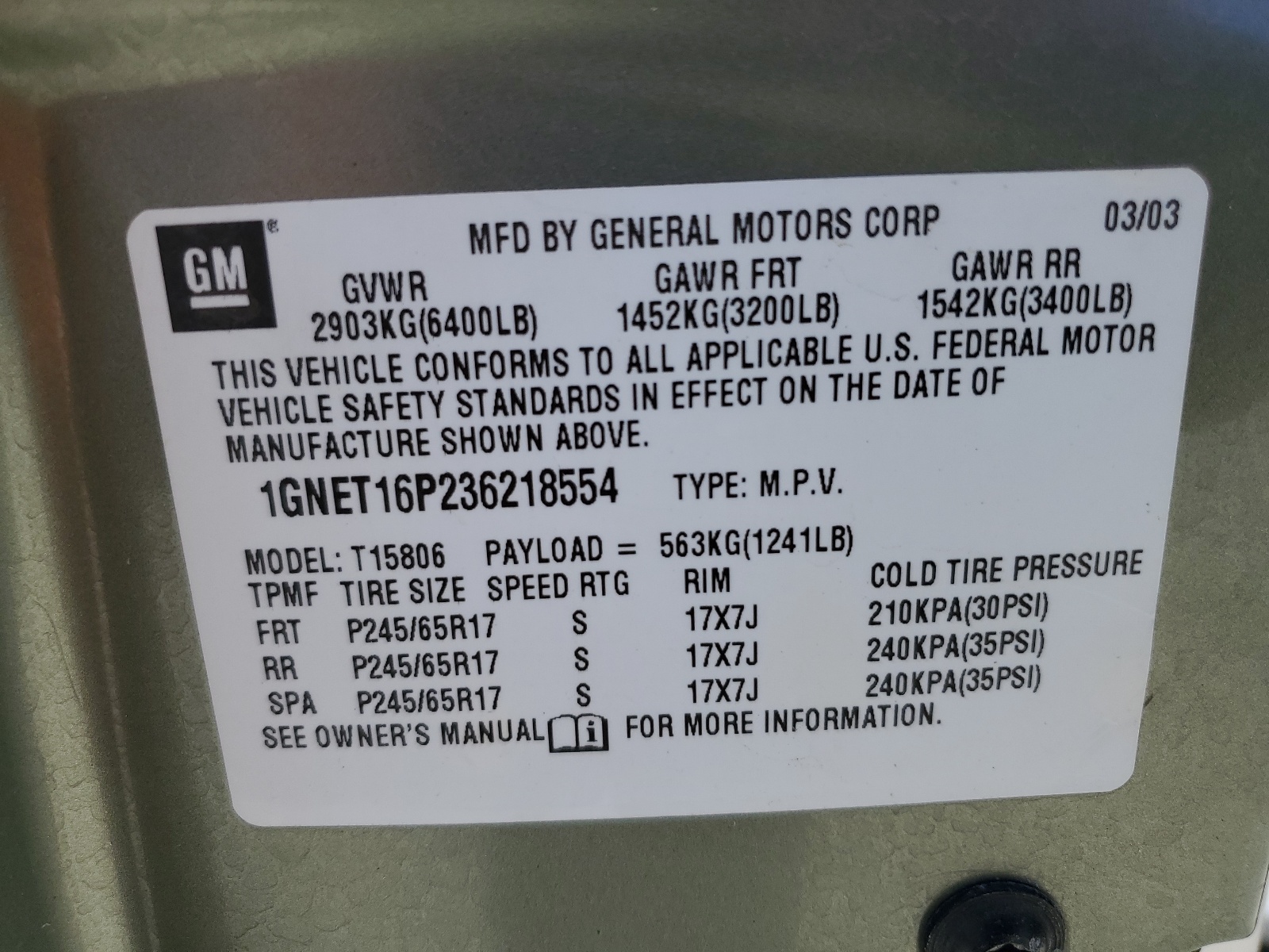 1GNET16P236218554 2003 Chevrolet Trailblazer Ext