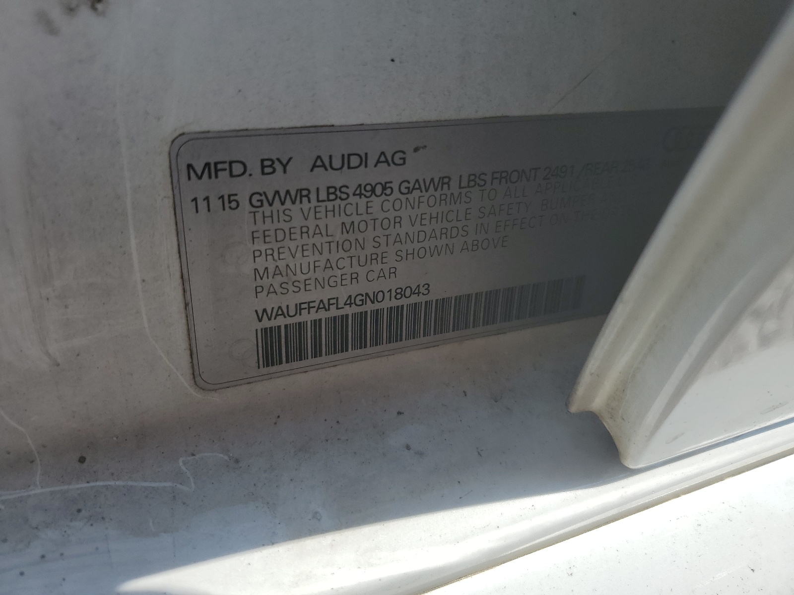 WAUFFAFL4GN018043 2016 Audi A4 Premium Plus S-Line