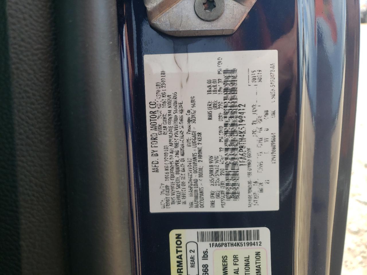 2019 Ford Mustang VIN: 1FA6P8TH4K5199412 Lot: 57448124