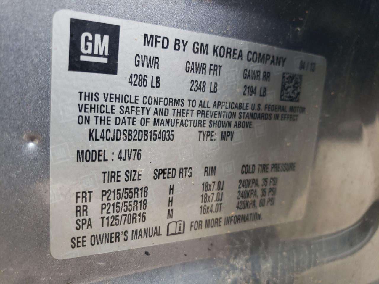 2013 Buick Encore Premium VIN: KL4CJDSB2DB154035 Lot: 59993974