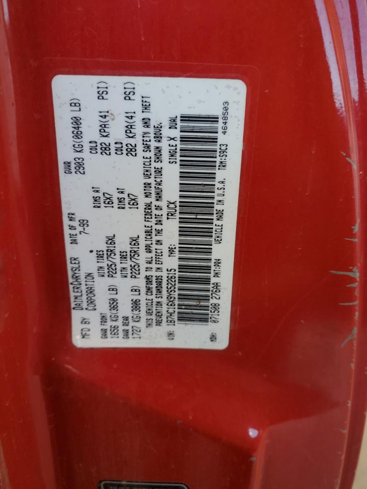 2000 Dodge Ram 1500 VIN: 1B7HC16X9YS522615 Lot: 58259674