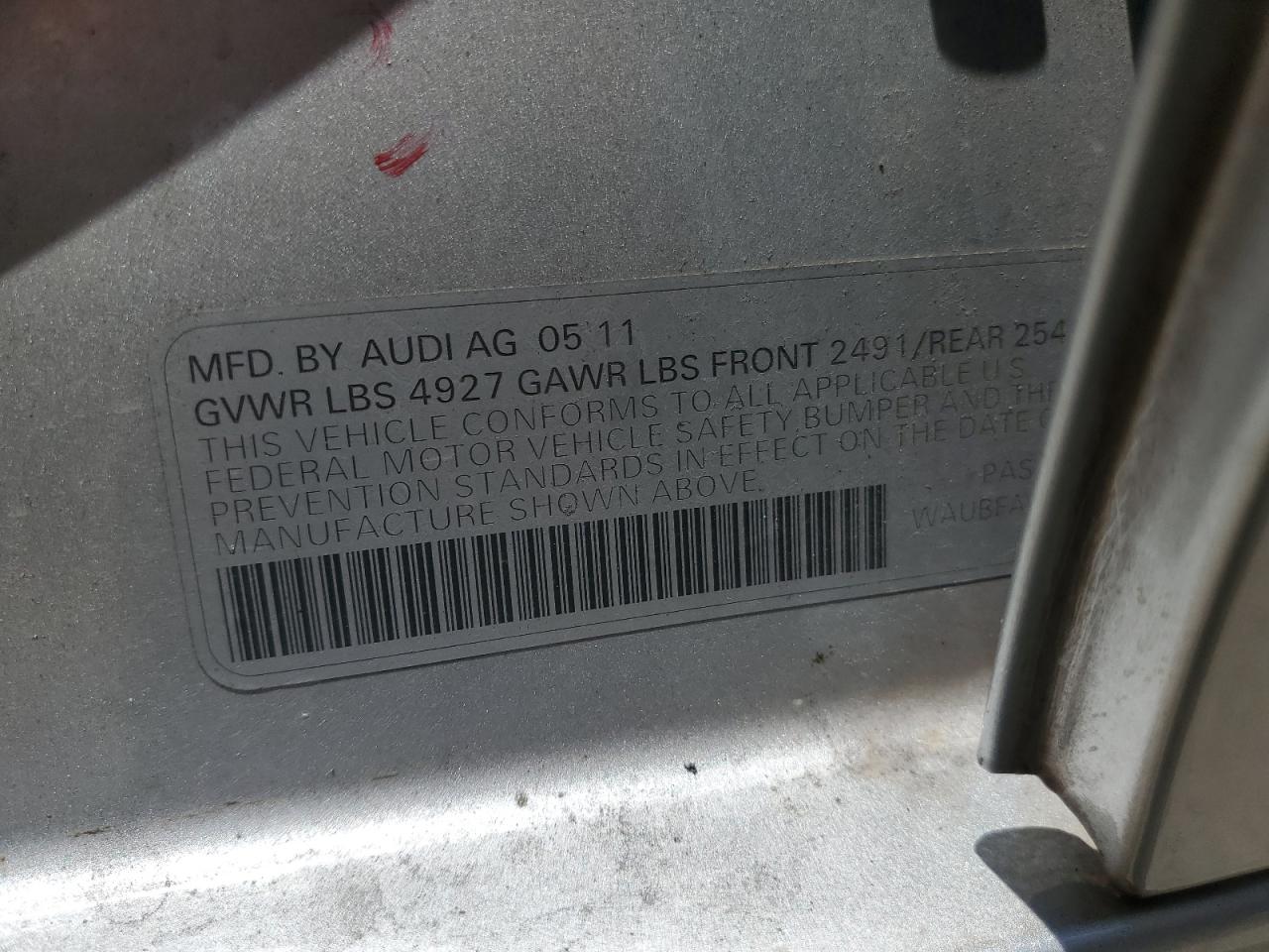 2011 Audi A4 Premium VIN: WAUBFAFL2BN056748 Lot: 60836884