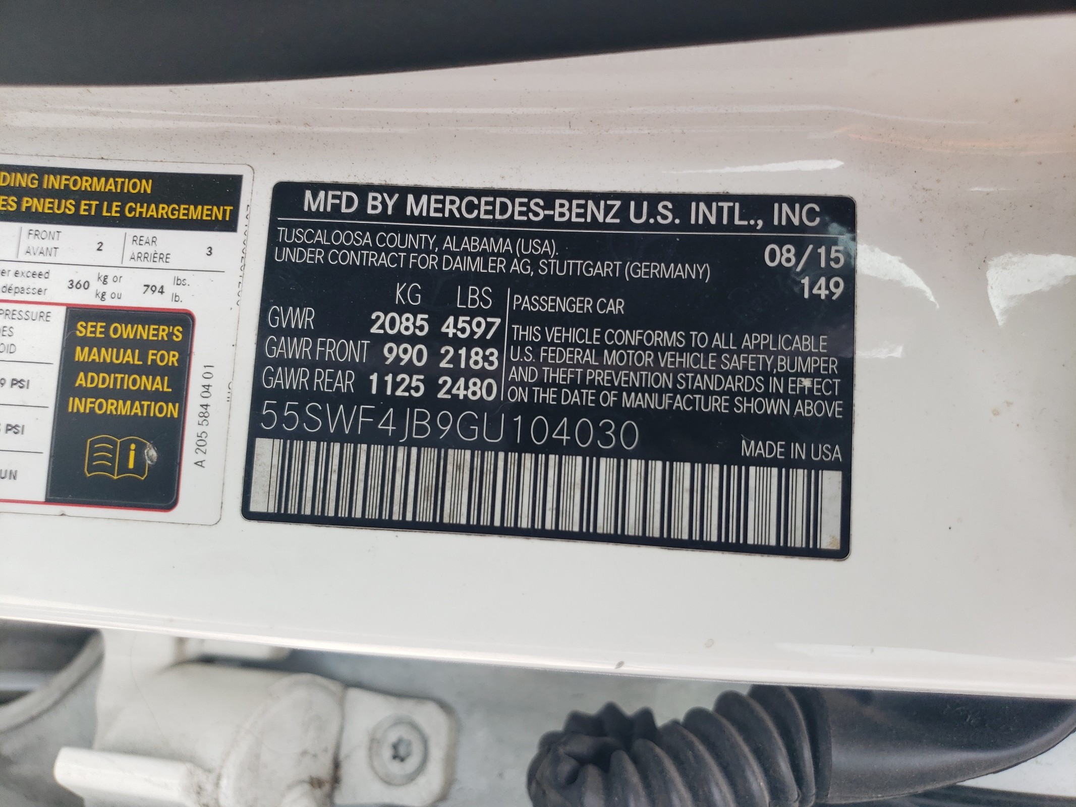 55SWF4JB9GU104030 2016 Mercedes-Benz C 300