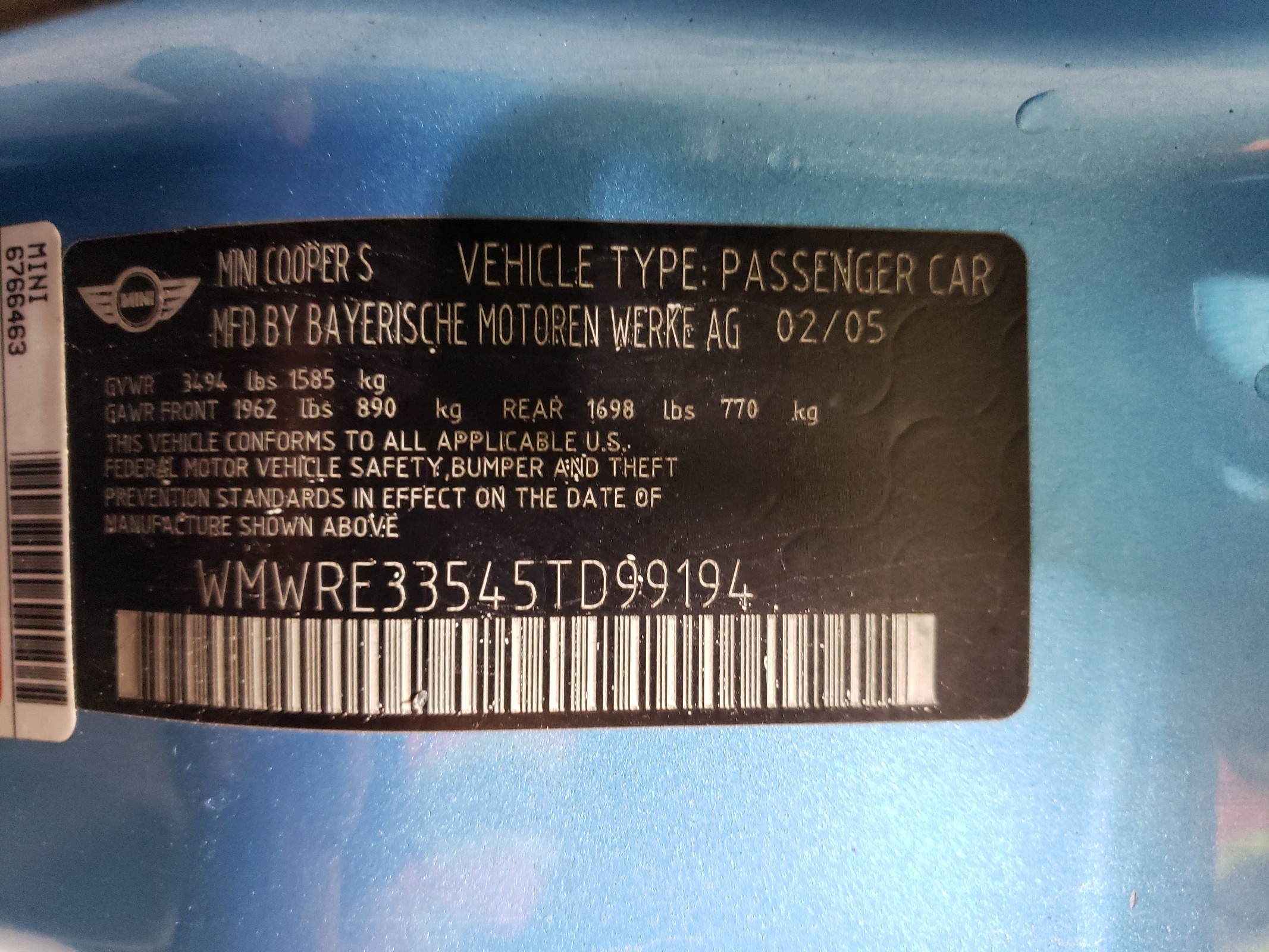 WMWRE33545TD99194 2005 Mini Cooper S