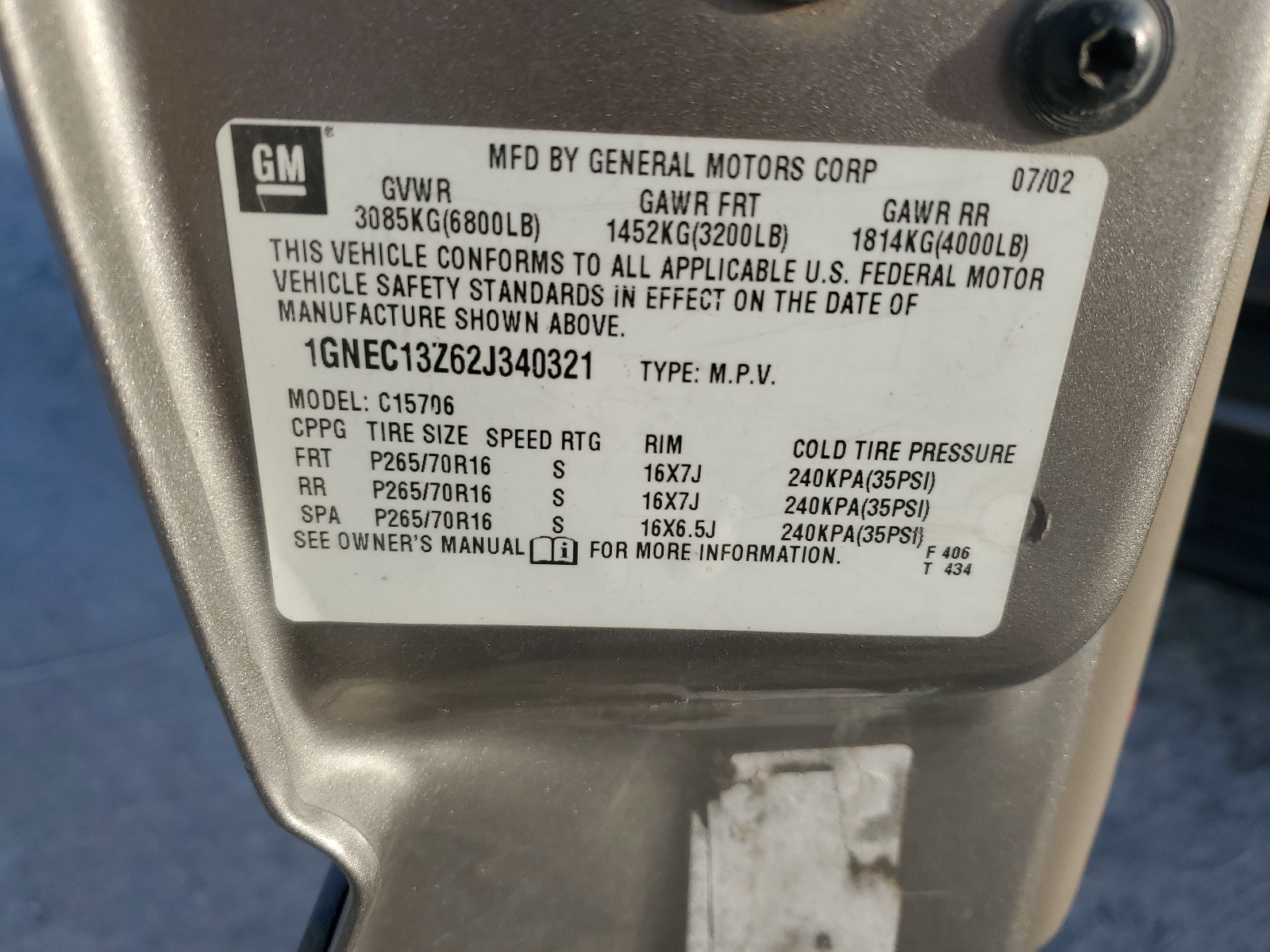 1GNEC13Z62J340321 2002 Chevrolet Tahoe C1500