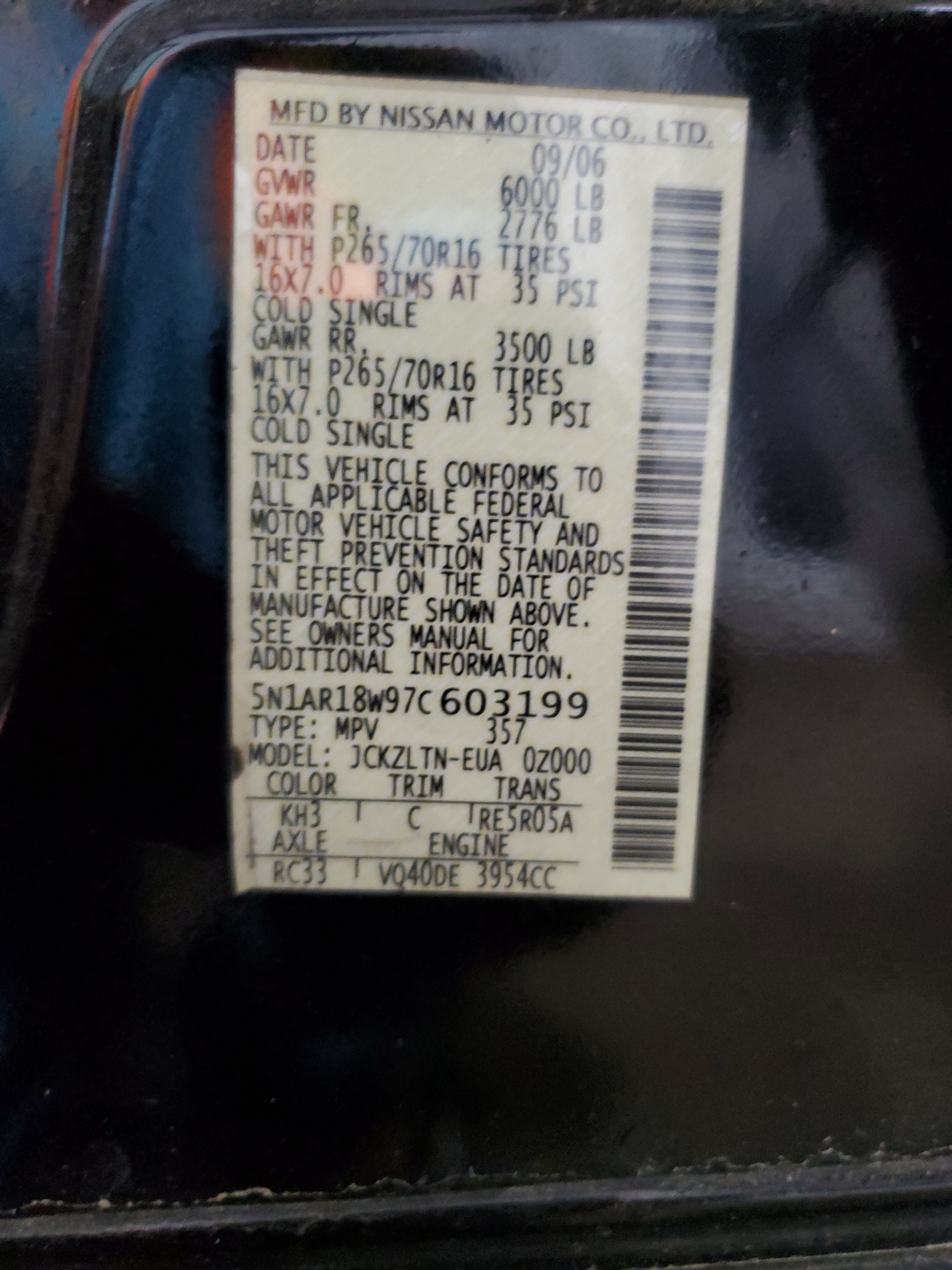 5N1AR18W97C603199 2007 Nissan Pathfinder Le