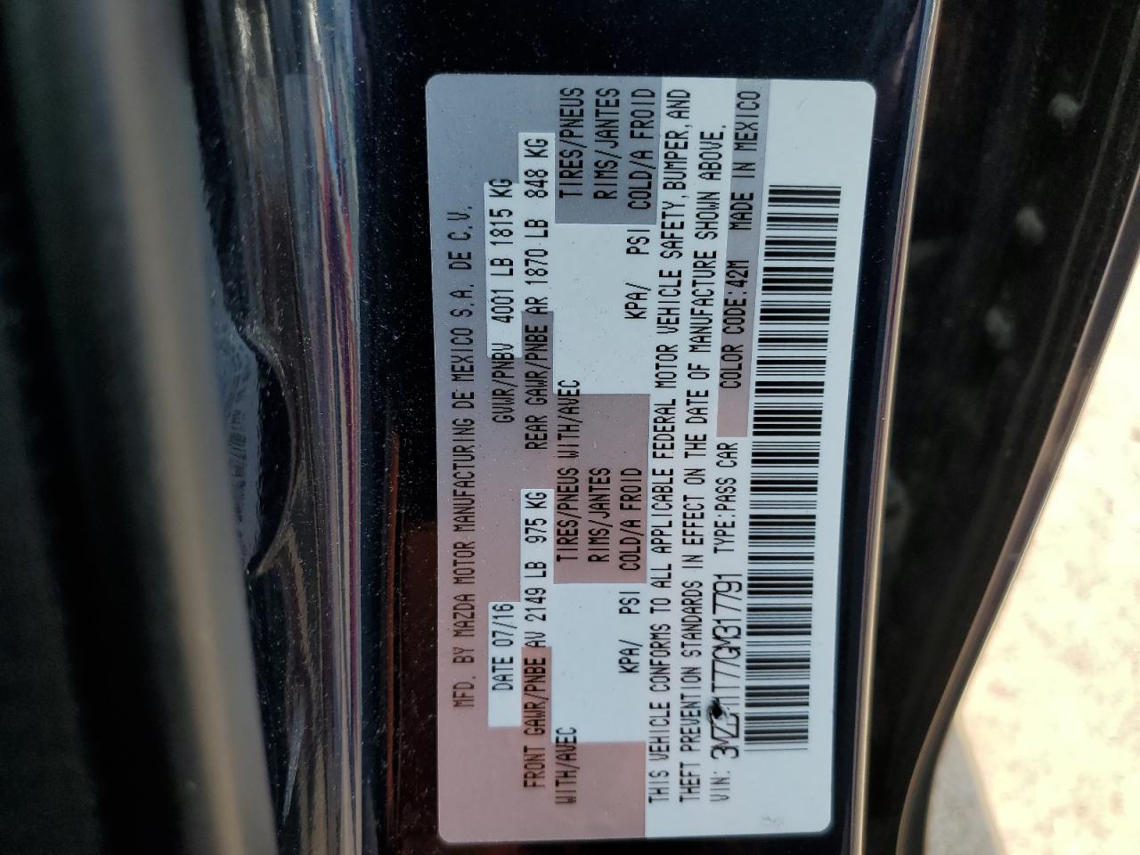 2016 Mazda 3 Sport VIN: 3MZBM1T77GM317791 Lot: 60211004