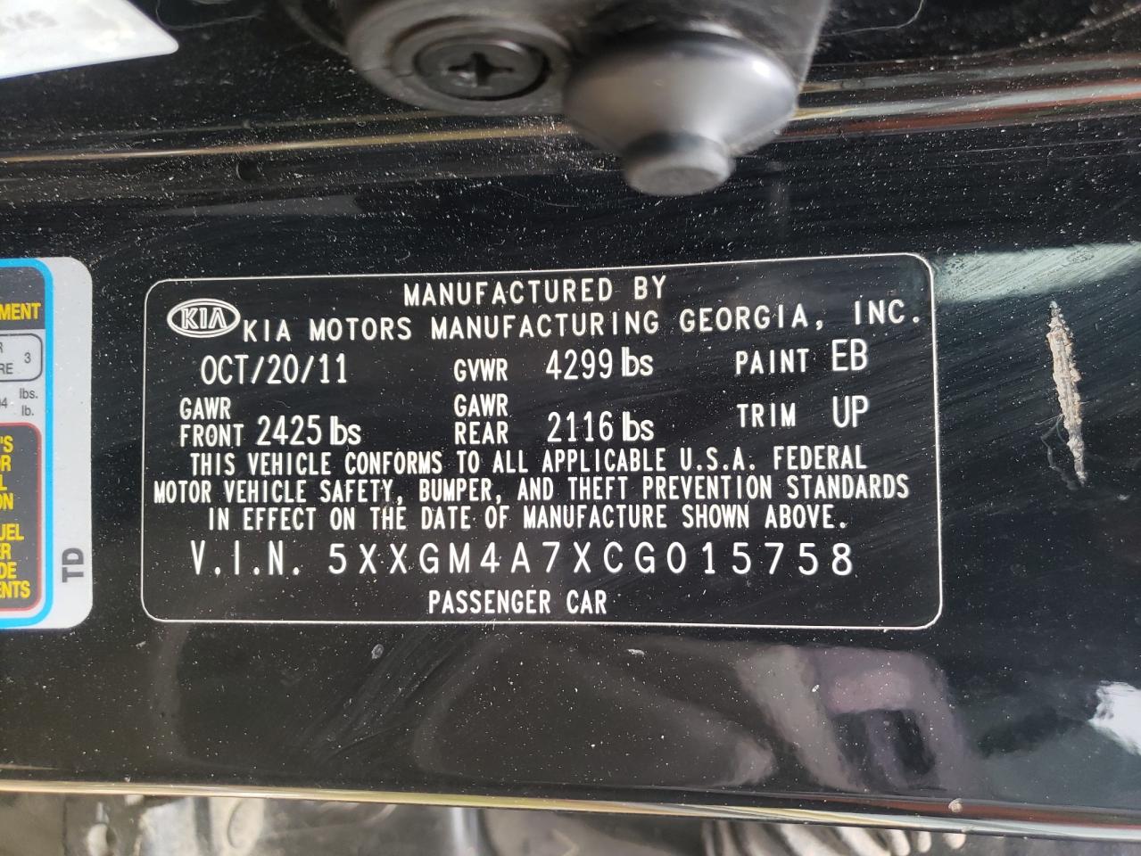 2012 Kia Optima Lx VIN: 5XXGM4A7XCG015758 Lot: 56887924