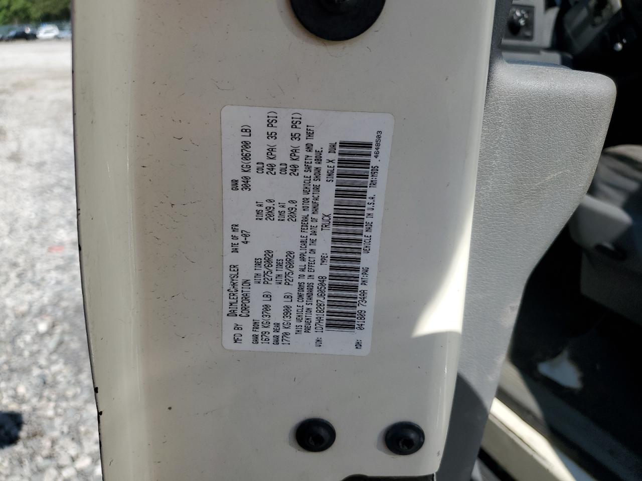 2007 Dodge Ram 1500 St VIN: 1D7HA18287J605048 Lot: 60933874