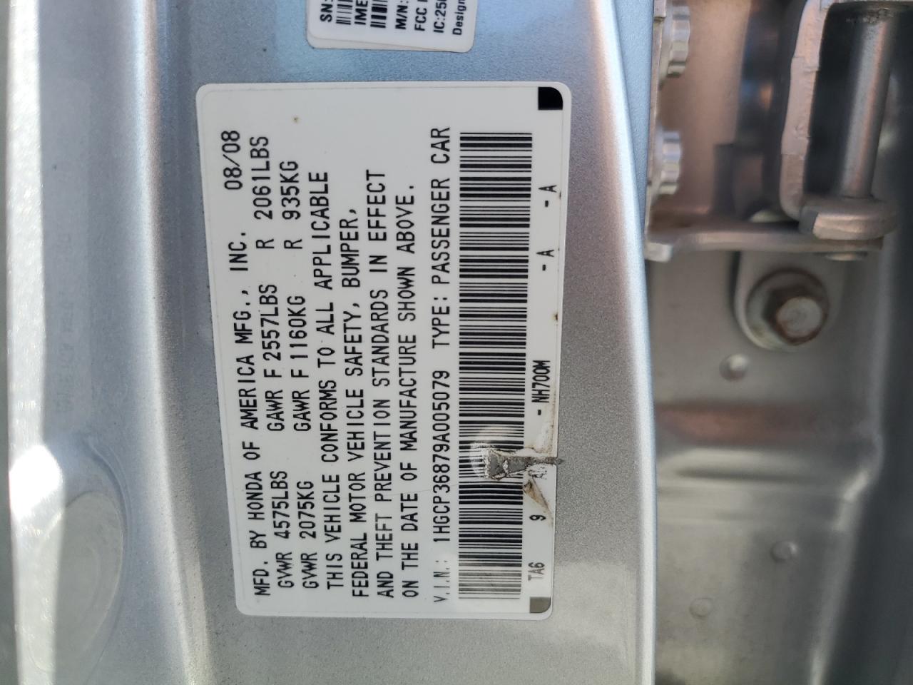 2009 Honda Accord Exl VIN: 1HGCP36879A005079 Lot: 58294004