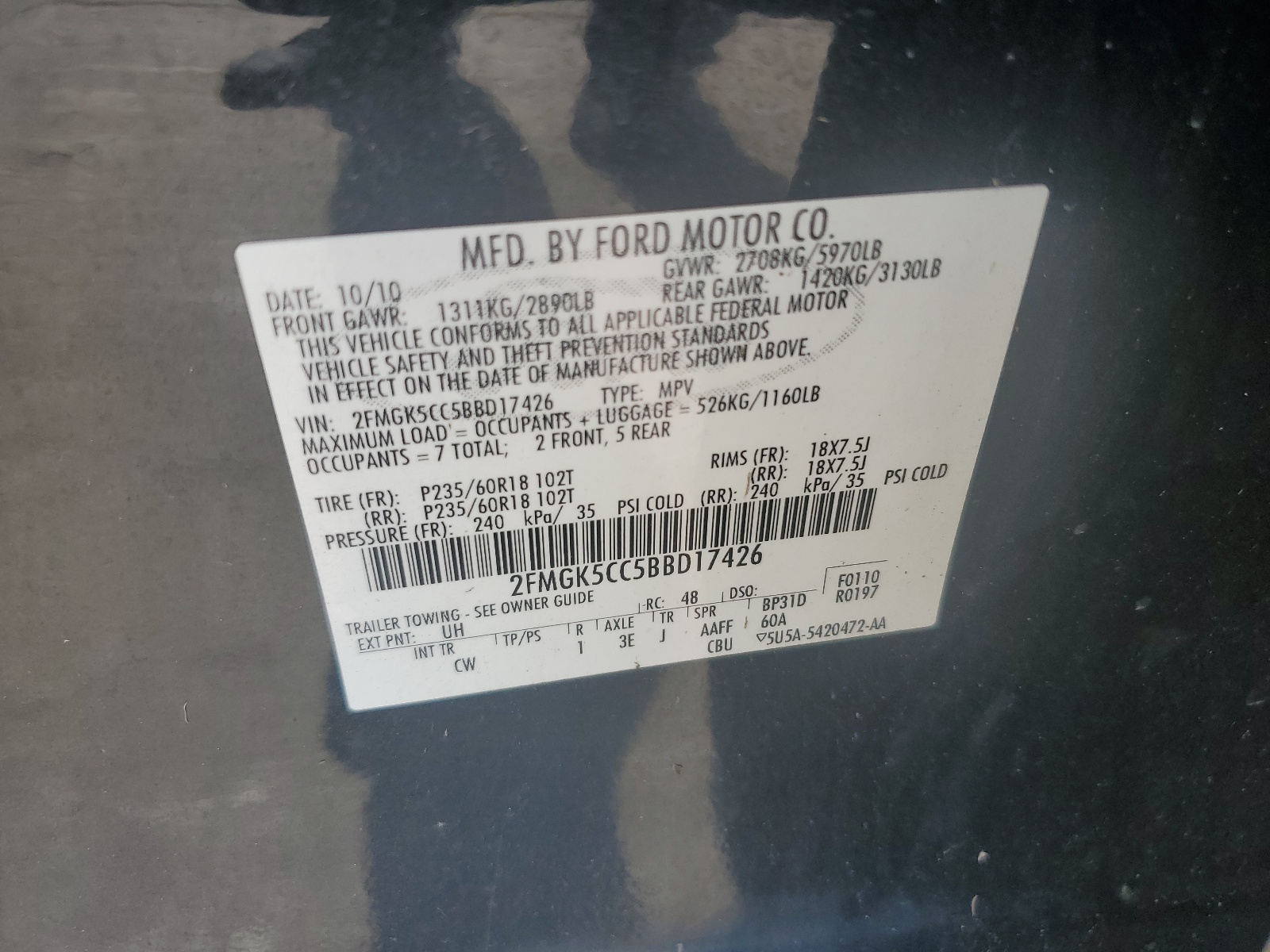 2FMGK5CC5BBD17426 2011 Ford Flex Sel