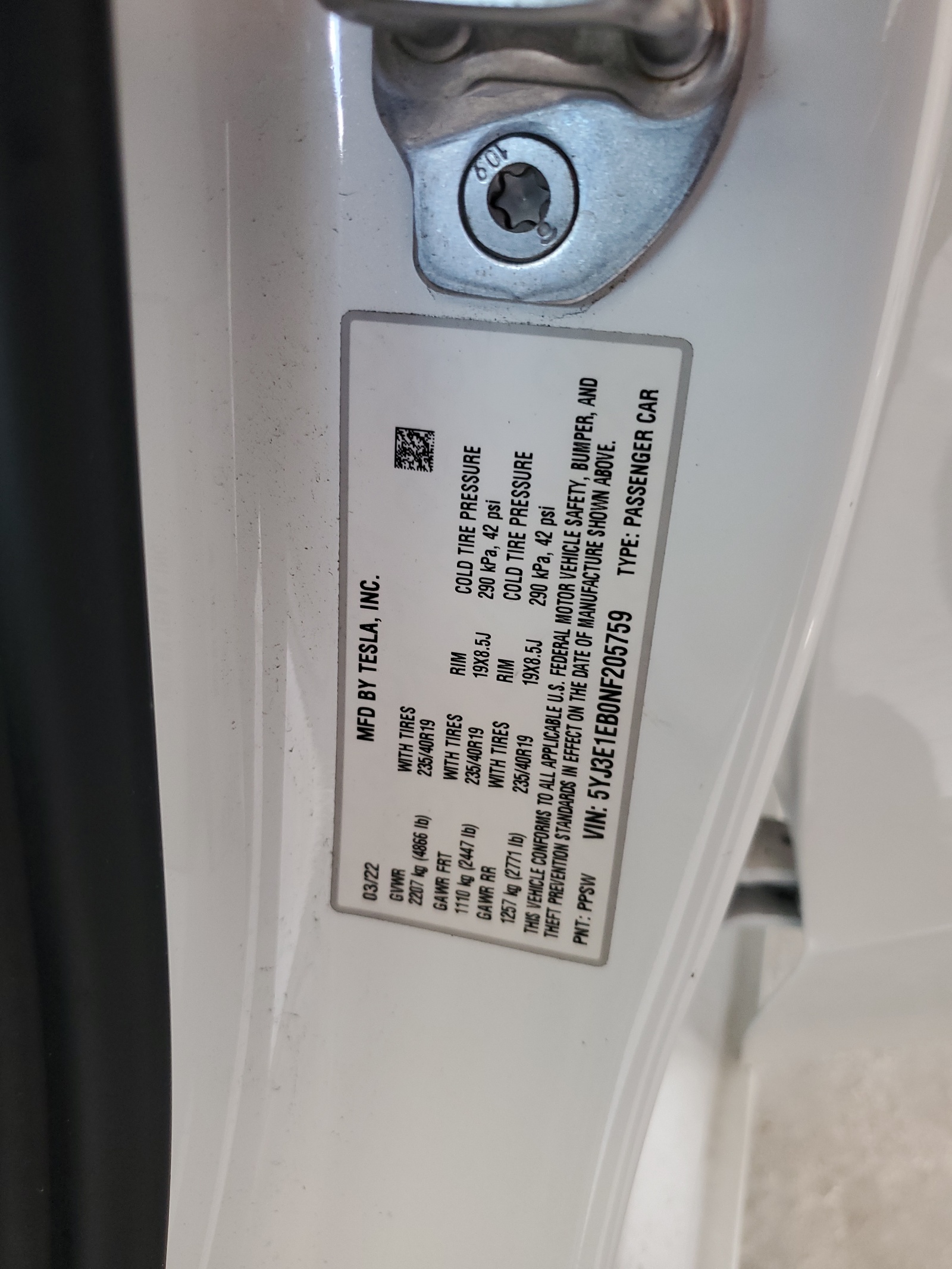 5YJ3E1EB0NF205759 2022 Tesla Model 3