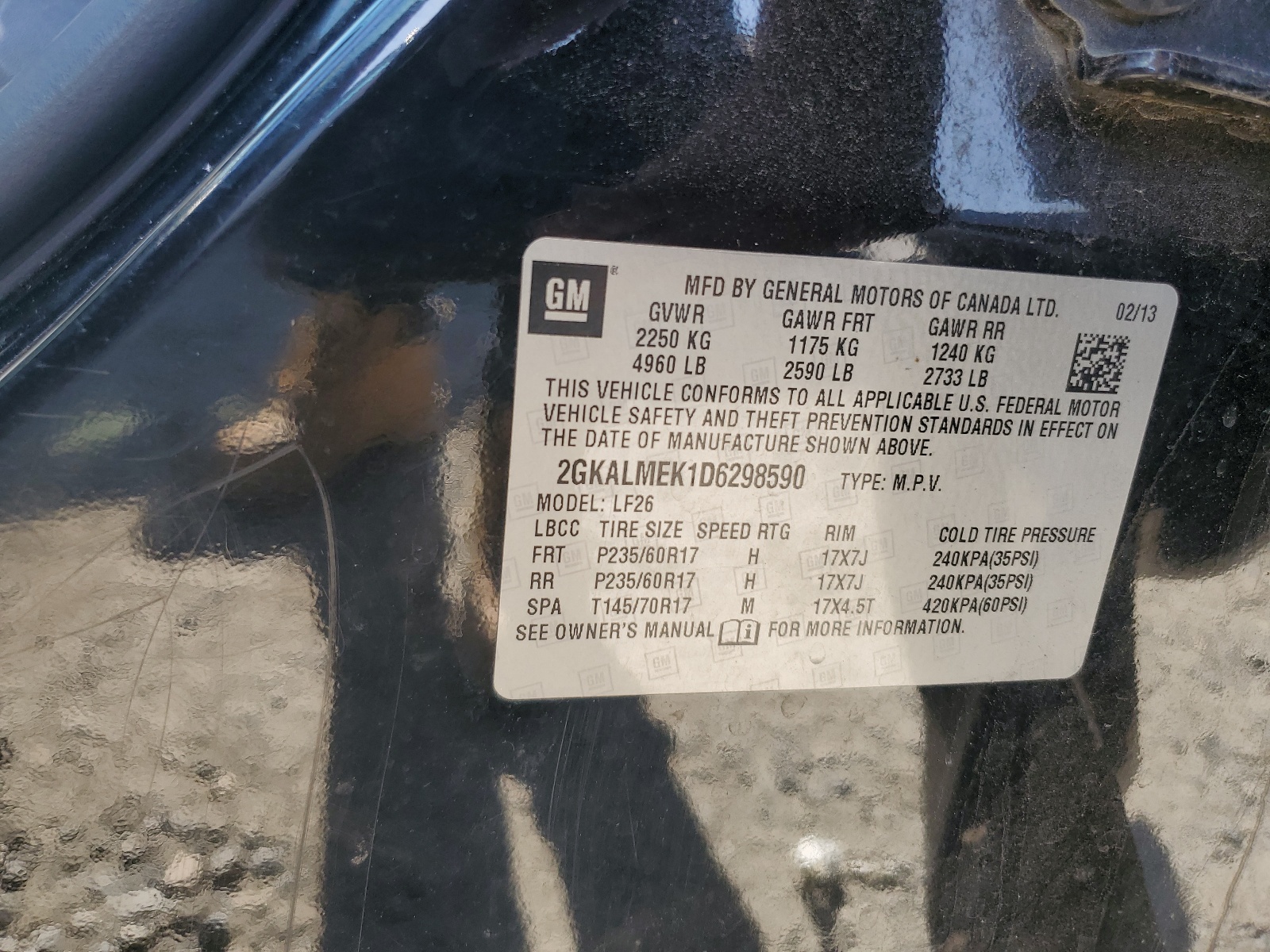 2013 GMC Terrain Sle vin: 2GKALMEK1D6298590