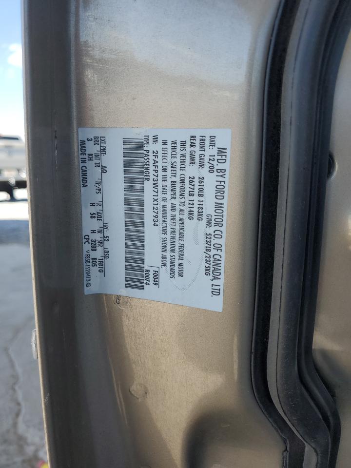 2001 Ford Crown Victoria VIN: 2FAFP73W71X127934 Lot: 58314924