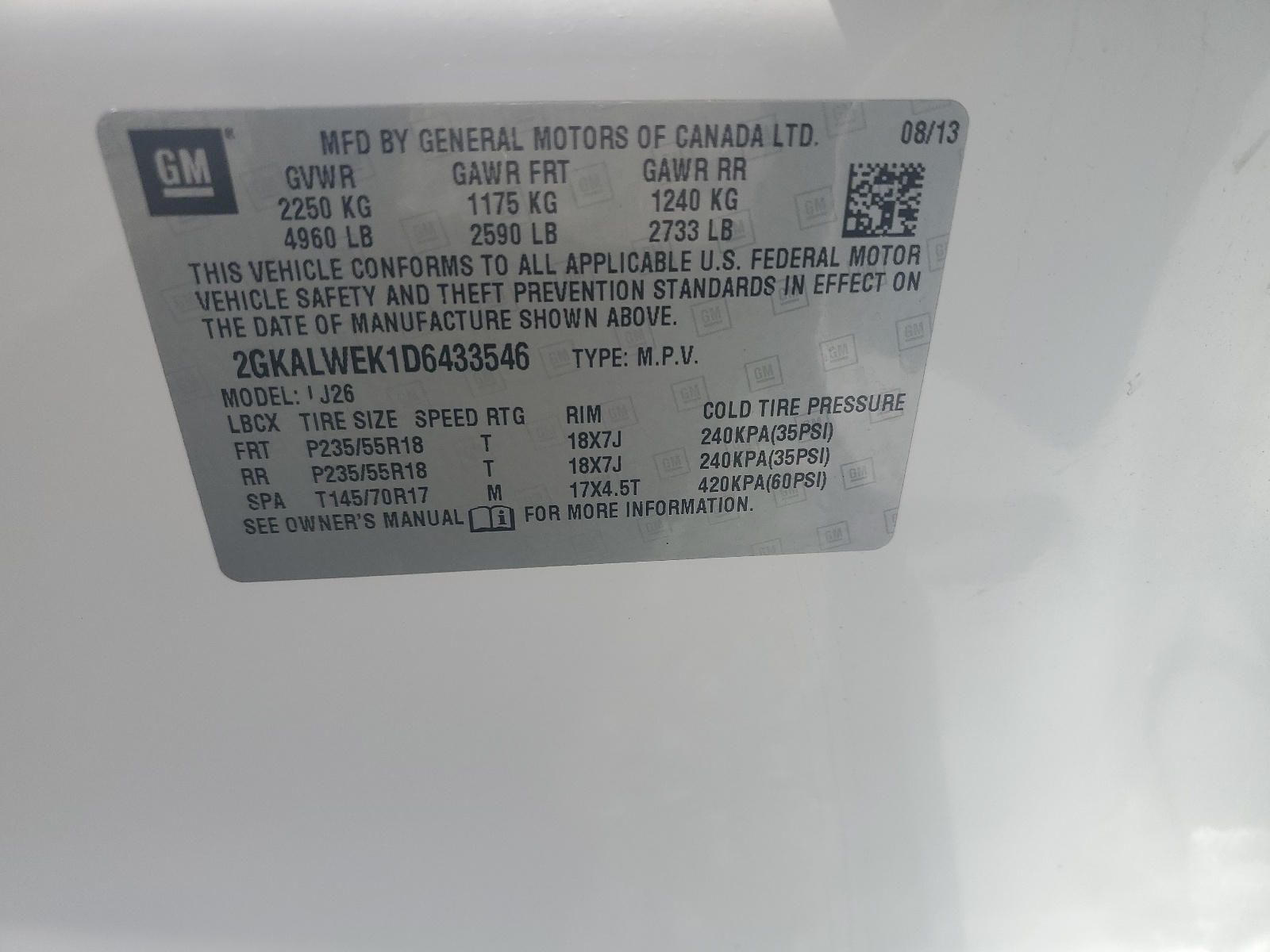 2GKALWEK1D6433546 2013 GMC Terrain Slt