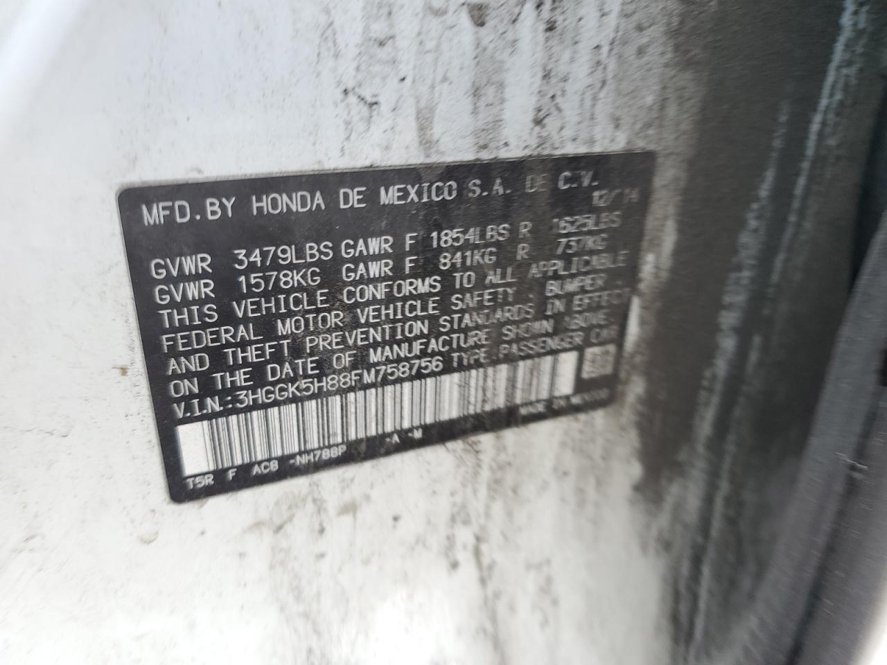 2015 Honda Fit Ex VIN: 3HGGK5H88FM758756 Lot: 76445144