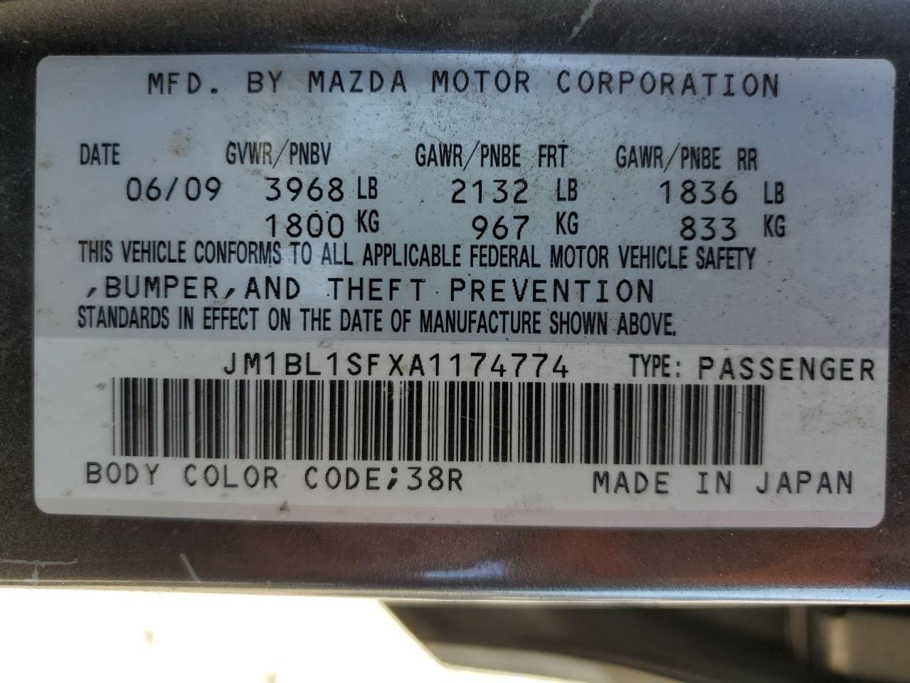 2010 Mazda 3 I VIN: JM1BL1SFXA1174774 Lot: 60667774