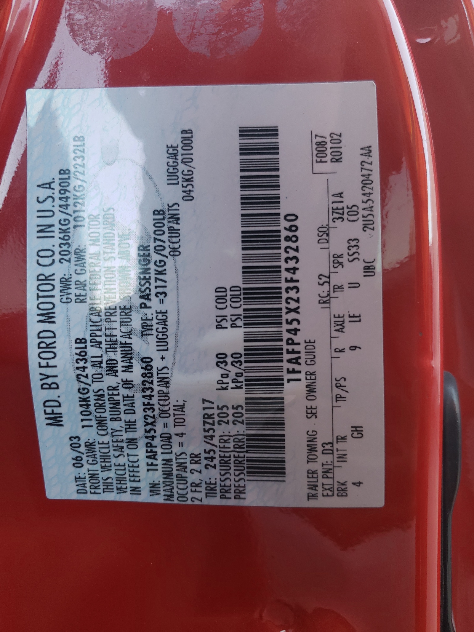 1FAFP45X23F432860 2003 Ford Mustang Gt