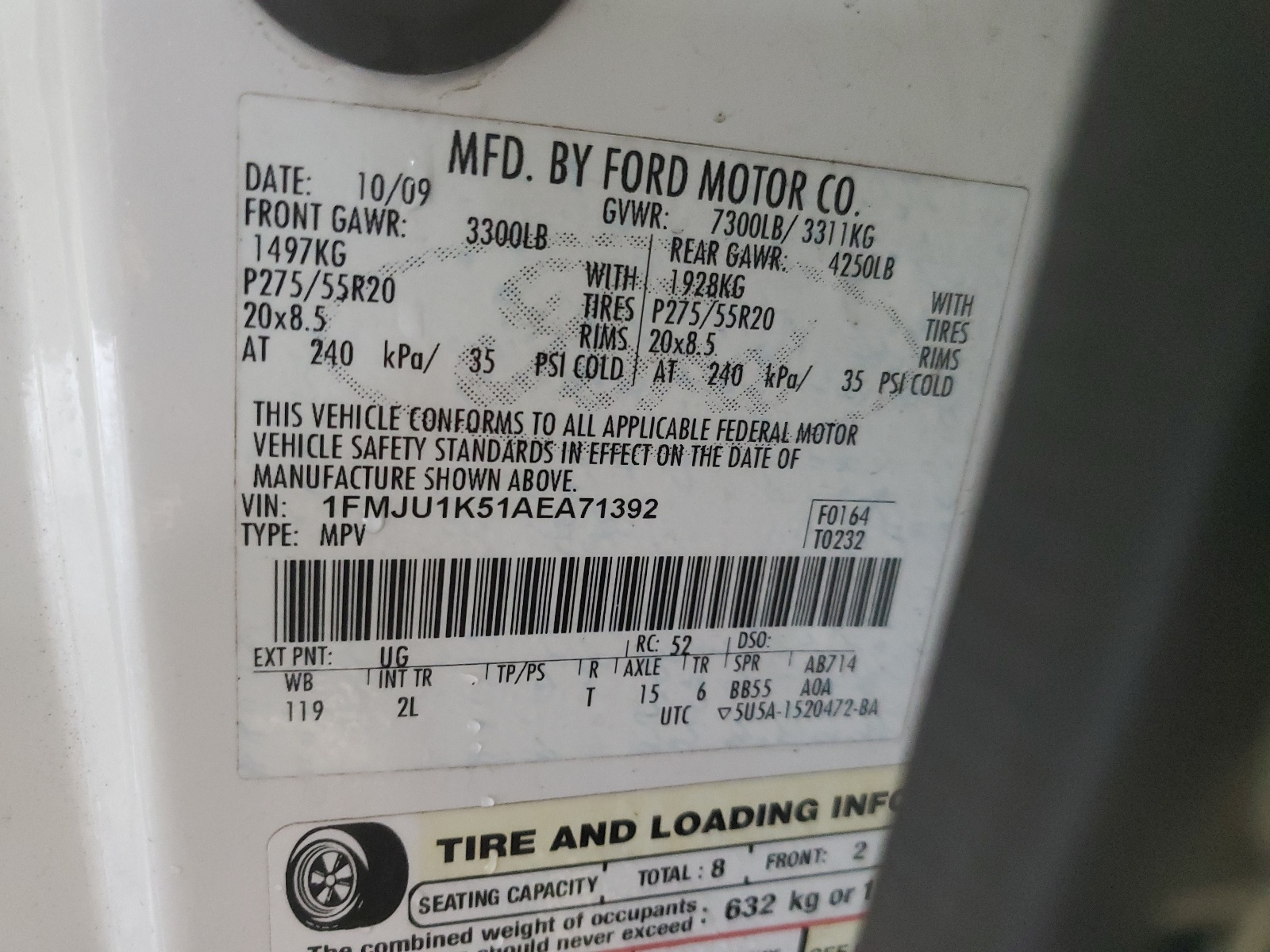 1FMJU1K51AEA71392 2010 Ford Expedition Limited