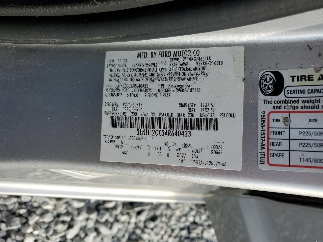 2010 Lincoln Mkz VIN: 3LNHL2GC3AR640433 Lot: 59875174