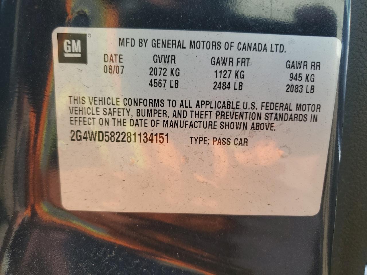 2008 Buick Lacrosse Cxl VIN: 2G4WD582281134151 Lot: 59396964