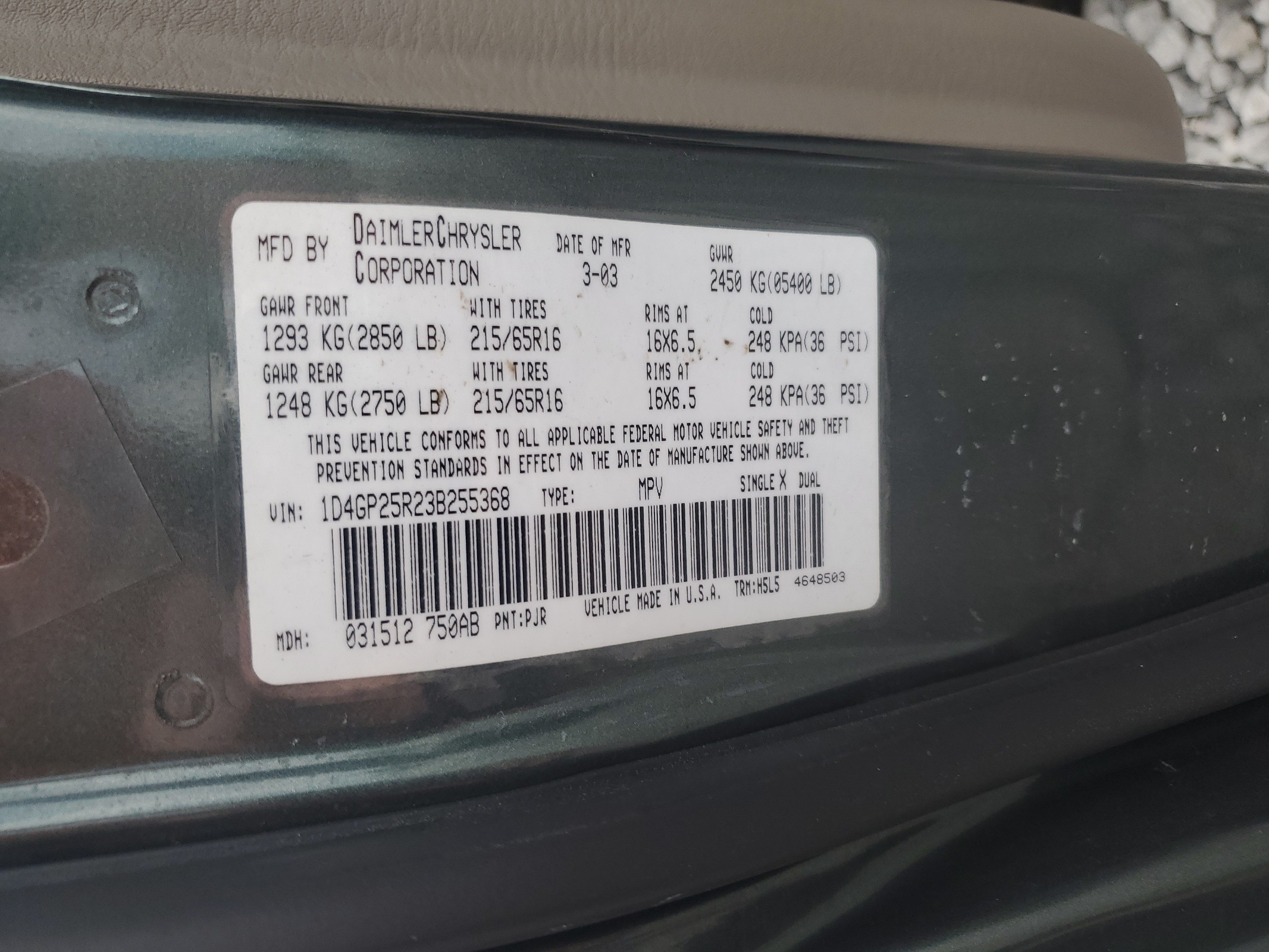 1D4GP25R23B255368 2003 Dodge Caravan Se