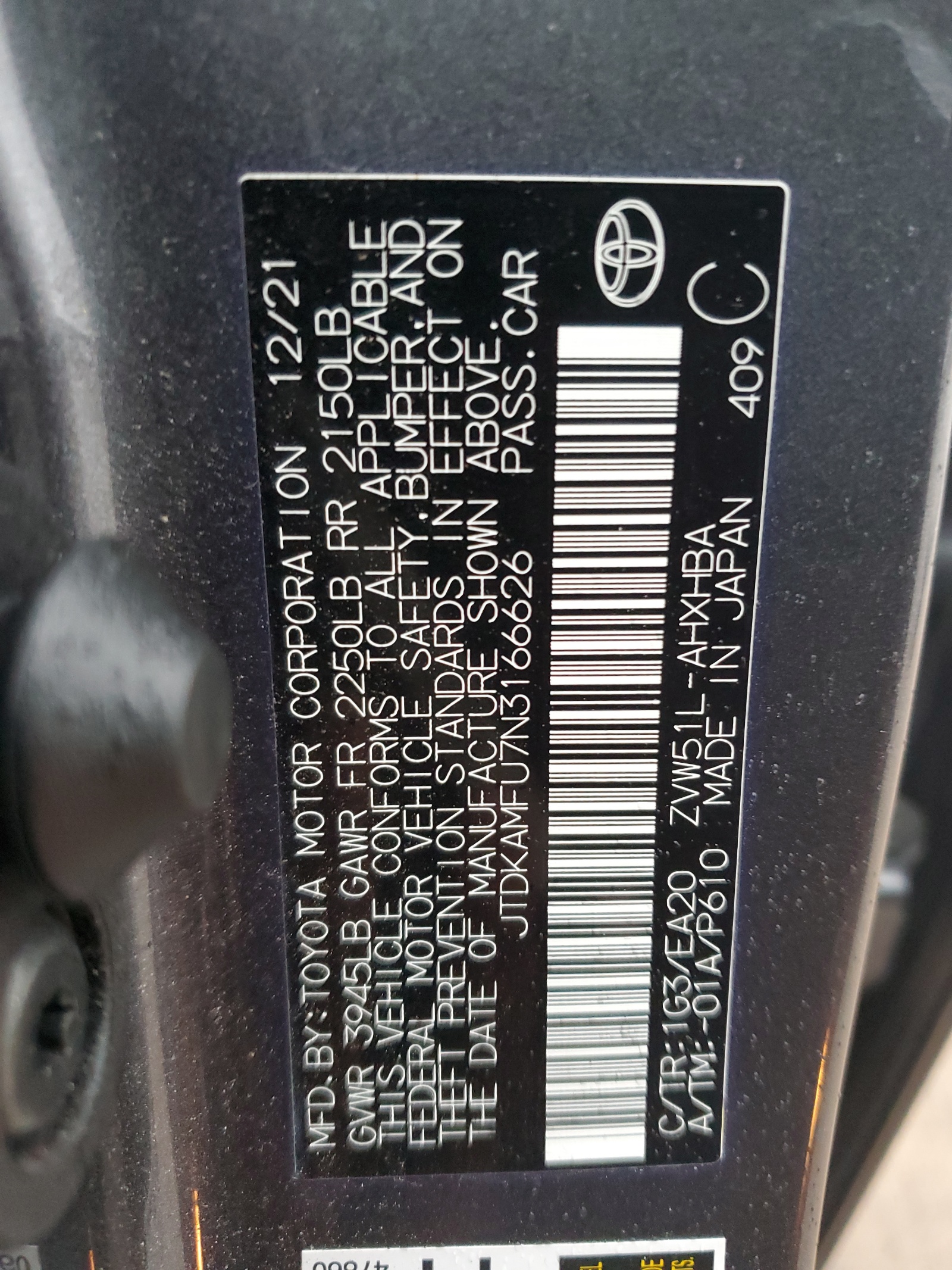 JTDKAMFU7N3166626 2022 Toyota Prius Night Shade