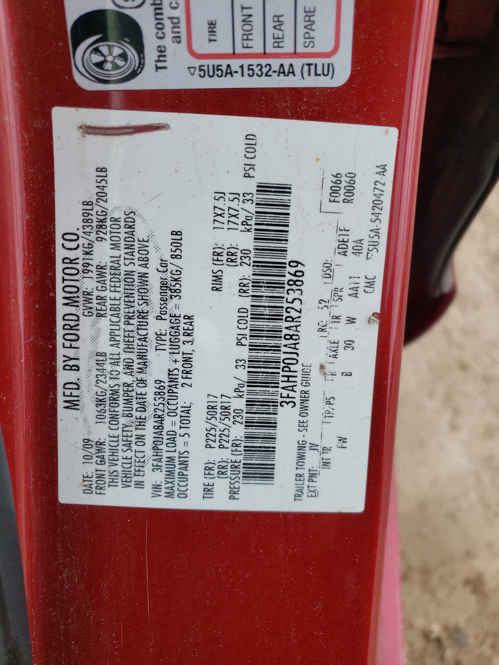 3FAHP0JA8AR253869 2010 Ford Fusion Sel