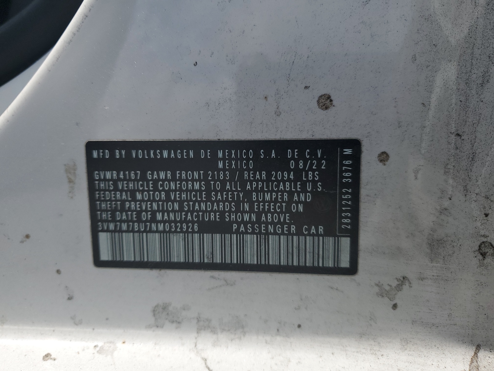 3VW7M7BU7NM032926 2022 Volkswagen Jetta Se