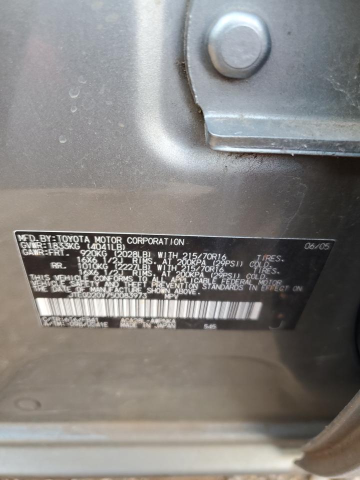 2005 Toyota Rav4 VIN: JTEGD20V750083973 Lot: 61118684