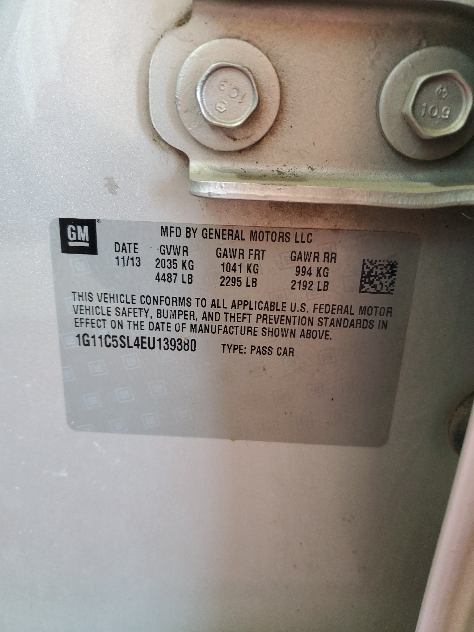 1G11C5SL4EU139380 2014 Chevrolet Malibu 1Lt