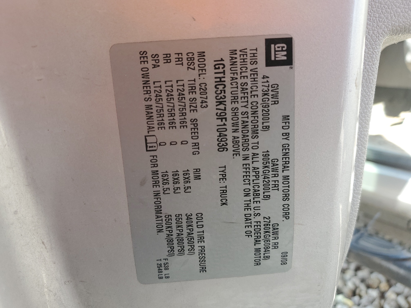 1gthc53k79f104936 1GTHC53K79F104936 2009 GMC Sierra C2500 Sle